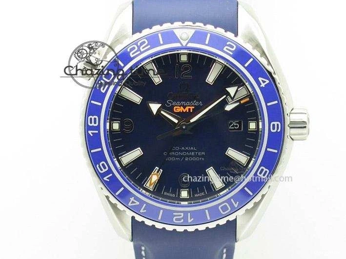 0307 HighPerformance Seamaster Planet Ocean GMT 600M Blue Dial SS On Blue Rubber Strap A 8278